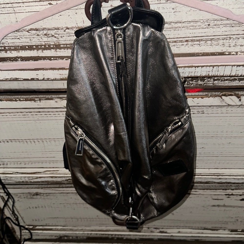 NWOT Rebecca minkoff gray metallic leather backpack so cute silver hardware